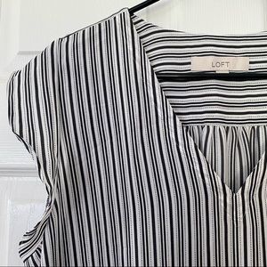 LOFT Flutter Black and White Striped V Neck Blouse XL